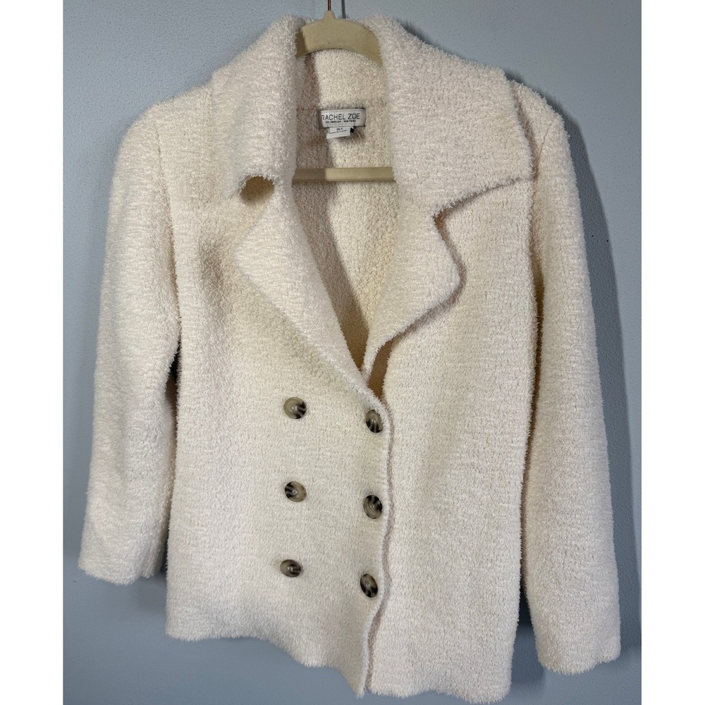 Rachel Zoe Womens Cardigan Sweater Small Cream Boucle Double Breasted Jacket
